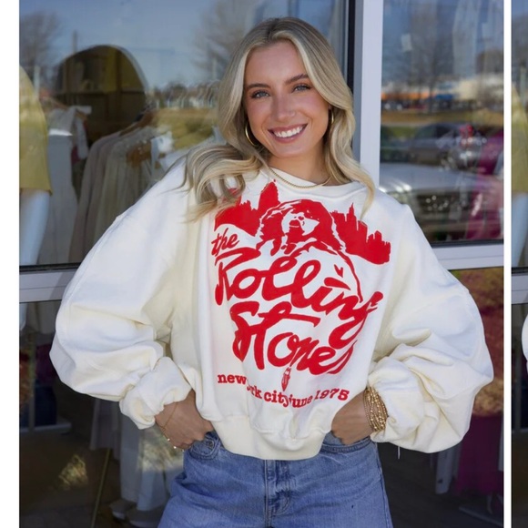 NEW PEOPLE OF LEISURE Rolling Stones oversized cropped sweatshirt Large A00200 - Picture 4 of 4